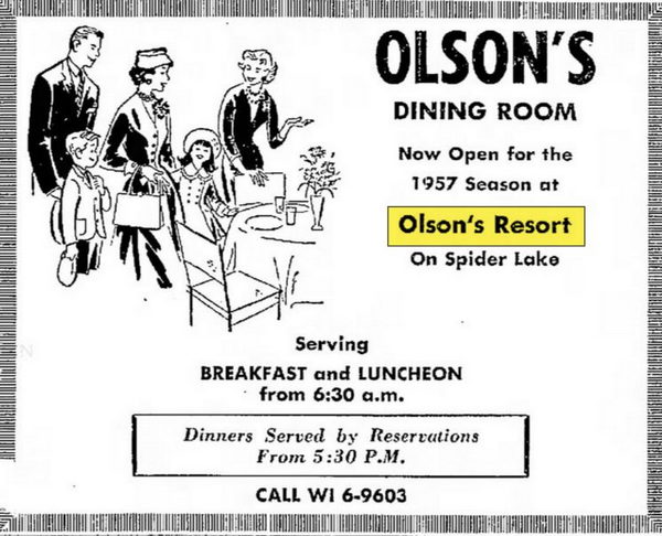 Olsons Resort - Jun 29 1957 Ad